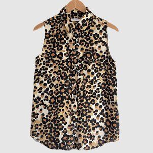 Equipment Femme Silk Leopard Print Sleeveless Blouse Top